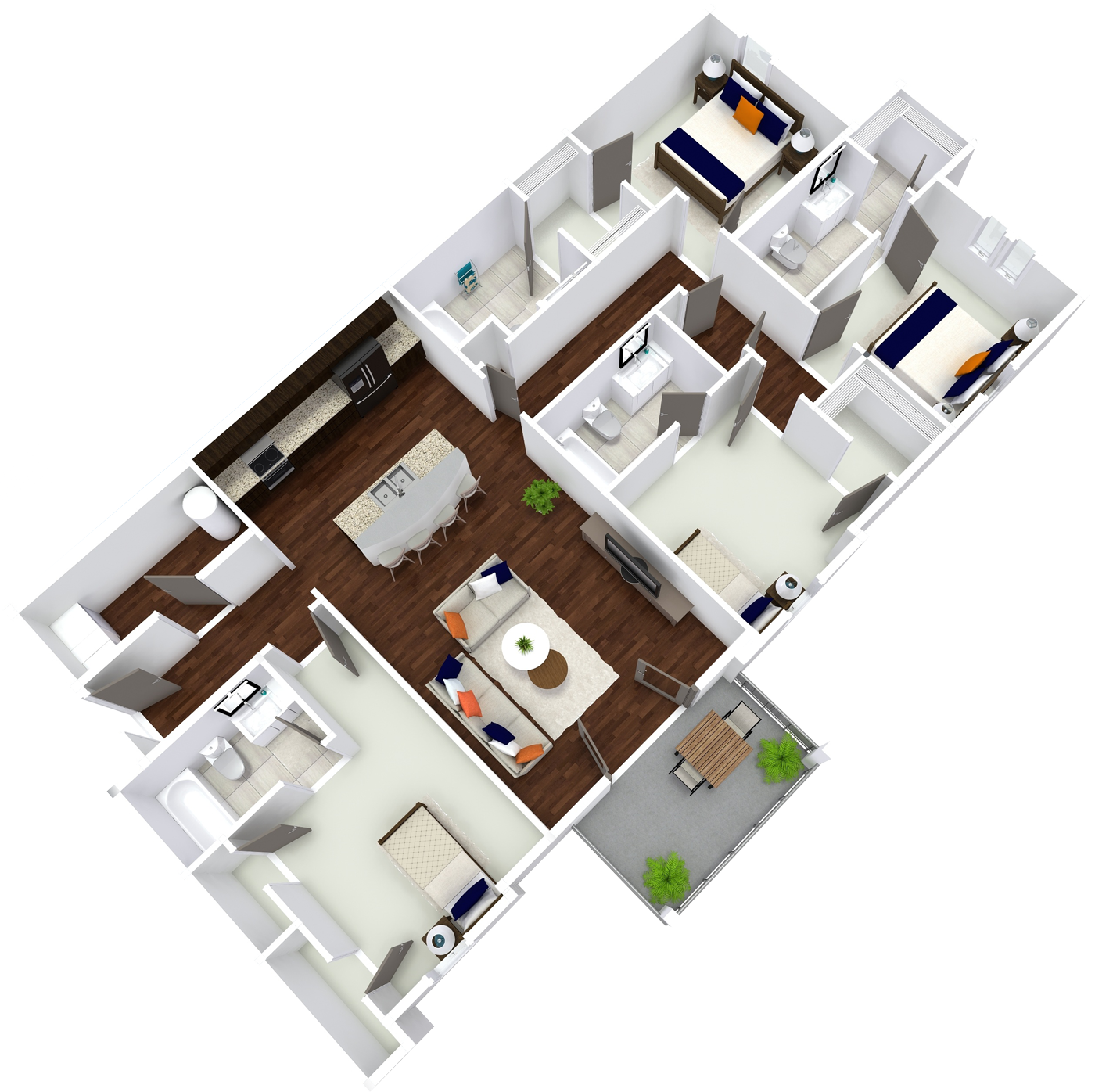 4 Bed 4 Bath Apartment Layout